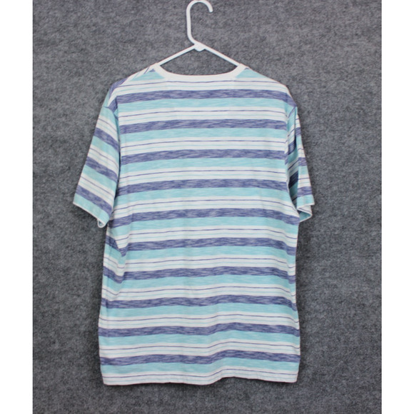 Perry Ellis T-Shirt Men's XL White and Blue Strips Short Sleeve Cotton - Picture 9 of 10